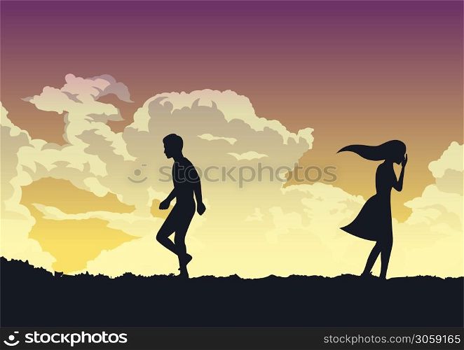 couple breaking up with sad emotion,vector illustration