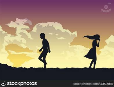 couple breaking up with sad emotion,vector illustration