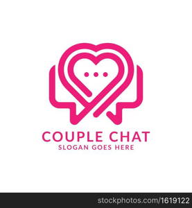 Couple Chat Logo Design with Minimalist Stylish Love Symbol and Bubble Chat Combination.