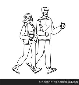 couple city line pencil drawing vector. street relationship, romance happiness, fun cheerful, caucasian outdoors, happy woman, lifestyle man, boyfriend couple city character. people Illustration. couple city vector