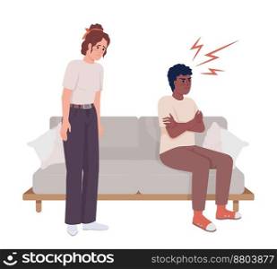Couple conflict semi flat color vector characters. Editable figures. Full body people on white. Abusive relationship. Simple cartoon style illustration for web graphic design and animation. Couple conflict semi flat color vector characters