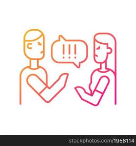 Couple criticizing each other gradient linear vector icon. Young people quarreling. Open criticism on partner. Thin line color symbol. Modern style pictogram. Vector isolated outline drawing. Couple criticizing each other gradient linear vector icon
