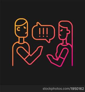 Couple criticizing each other gradient vector icon for dark theme. Open criticism on partner. Family disagreeing. Thin line color symbol. Modern style pictogram. Vector isolated outline drawing. Couple criticizing each other gradient vector icon for dark theme