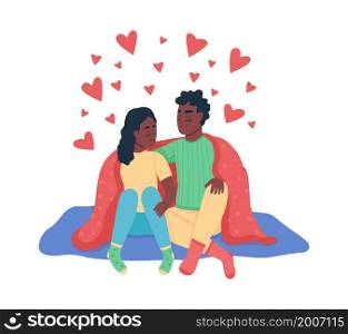 Couple cuddling semi flat color vector characters. Sitting figures. Full body people on white. Romantic relationship isolated modern cartoon style illustration for graphic design and animation. Couple cuddling semi flat color vector characters