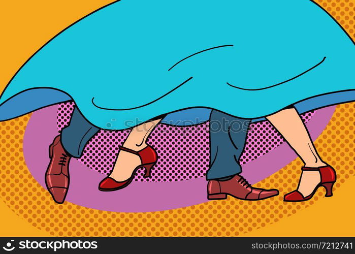 couple dancing. feet. Comic cartoon pop art retro vector illustration