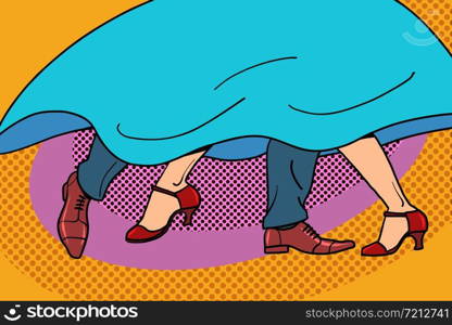 couple dancing. feet. Comic cartoon pop art retro vector illustration drawing. couple dancing. feet