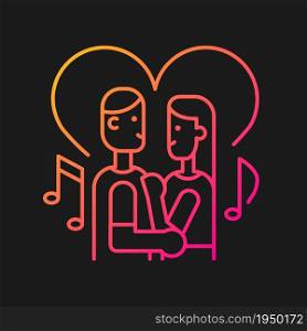 Couple dancing gradient vector icon for dark theme. Married young people slow dancing. Dance lesson for couple. Thin line color symbol. Modern style pictogram. Vector isolated outline drawing. Couple dancing gradient vector icon for dark theme
