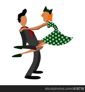 Couple dancing rocknroll cartoon illustration. Single symbol on a white background. Couple dancing rocknroll cartoon illustration