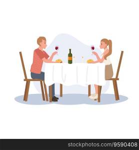 Couple Dining concept. Romantic Restaurant Date, Candlelight Dinner. Date Night Illustration