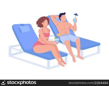 Couple drinking cocktails and relaxing together semi flat color vector characters. Sitting figures. Full body people on white. Simple cartoon style illustration for web graphic design and animation. Couple drinking cocktails and relaxing together semi flat color vector characters