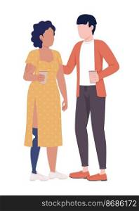 Couple drinking coffee together semi flat color vector characters. Editable figures. Full body people on white. Diversity simple cartoon style illustration for web graphic design and animation. Couple drinking coffee together semi flat color vector characters