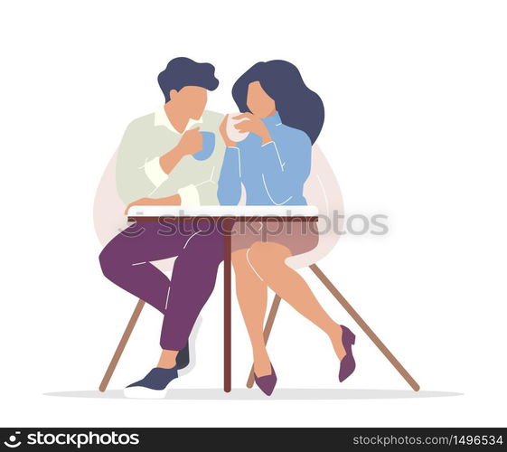 Couple drinking tea flat color vector faceless characters. Boyfriend and girlfriend in cafe. Man and woman in city cafeteria isolated cartoon illustration for web graphic design and animation. Couple drinking tea flat color vector faceless characters