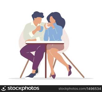 Couple drinking tea flat color vector faceless characters. Boyfriend and girlfriend in cafe. Man and woman in city cafeteria isolated cartoon illustration for web graphic design and animation. Couple drinking tea flat color vector faceless characters