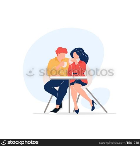 Couple drinking tea flat color vector faceless characters. Wife and husband in cafe. Table for two. Teenagers on date isolated cartoon illustration for web graphic design and animation. Couple drinking tea flat color vector faceless characters