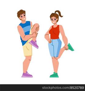 couple exercising vector. sport man woman, healthy workout, young training couple exercising character. people flat cartoon illustration. couple exercising vector