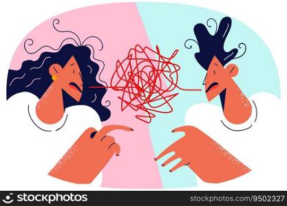 Couple fighting have misunderstanding in relationships. Man and woman engaged in toxic relations, suffer from lack of understanding. Vector illustration.. Couple fight have misunderstanding in relations