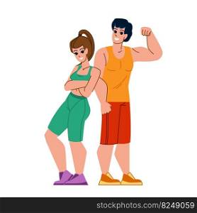 couple fitness vector. fit man workout, woman sport, healthy lifestyle, female gym, training male exercise couple fitness character. people flat cartoon illustration. couple fitness vector