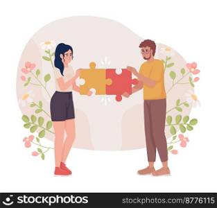 Couple fixing relationship flat concept vector illustration. Supportive relation. Editable 2D cartoon characters on white for web design. Mutual love creative idea for website, mobile, presentation. Couple fixing relationship flat concept vector illustration