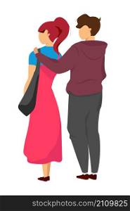 Couple from back view semi flat color vector characters. Standing figures. Full body people on white. Evening date isolated modern cartoon style illustration for graphic design and animation. Couple from back view semi flat color vector characters