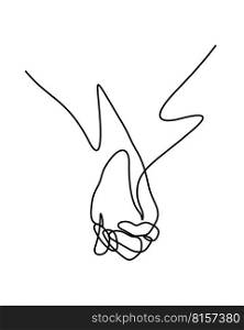 couple hands holding together in continuous line drawing minimalism style vector