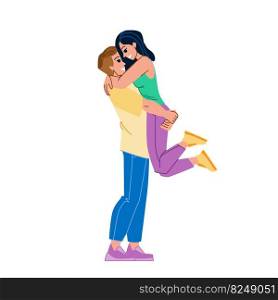 couple hugging vector. love man, hug happy woman, romantic people, young romance, home together couple hugging character. people flat cartoon illustration. couple hugging vector