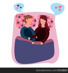 Couple in bed vector. Happy family couple illustration. Lovers in bed. FLat illustration. Couple in bed vector. Happy family couple illustration.