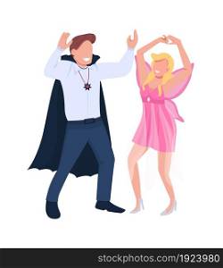 Couple in costumes dancing semi flat color vector characters. Dynamic figure. Full body people on white. Party isolated modern cartoon style illustration for graphic design and animation. Couple in costumes dancing semi flat color vector characters