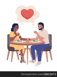 Couple in hotel restaurant semi flat color vector characters. Editable figure. Full body people on white. Romantic date simple cartoon style illustration for web graphic design and animation. Couple in hotel restaurant semi flat color vector characters