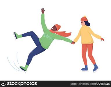 Couple in ice skates semi flat color vector character. Two figures. Full body people on white. Boyfriend with girlfriend isolated modern cartoon style illustration for graphic design and animation. Couple in ice skates semi flat color vector character