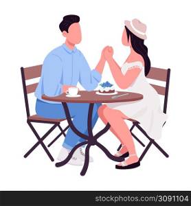 Couple in love holding hands semi flat color vector characters. Sitting figures. Full body people on white. Coffee date simple cartoon style illustration for web graphic design and animation. Couple in love holding hands semi flat color vector characters