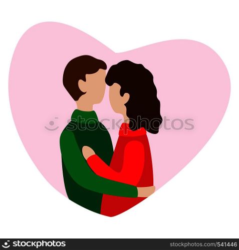 Couple in love holding mugs in hand and talk. Vector illustration for Valentine s day greeting card. Couple in love holding mugs in hand and talk. Illustration for Valentine s day greeting card