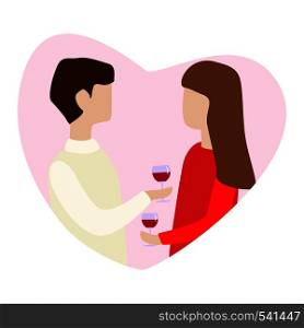 Couple in love holding mugs in hand and talk. Vector illustration for Valentine s day greeting card. Couple in love holding mugs in hand and talk. illustration for Valentine s day greeting card