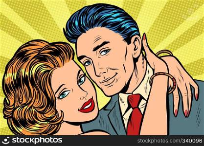 couple in love hug. Pop art retro vector illustration vintage kitsch. couple in love hug