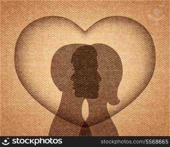 Couple in love silhouettes, heart background vector illustration
