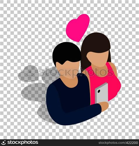 Couple in love taking selfie together isometric icon 3d on a transparent background vector illustration. Couple in love taking selfie together isometric