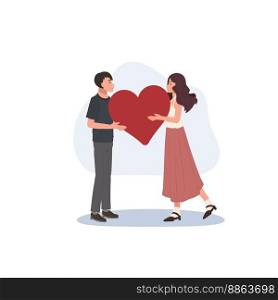 Couple in love together, People In Love concept. Man and woman holding hearts. Flat vector illustration