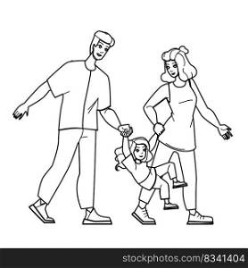 couple kids line pencil drawing vector. woman love child, family man, mother young, together smiling, hom fun, father cheerful, living room, parents couple kids character. people Illustration. couple kids vector