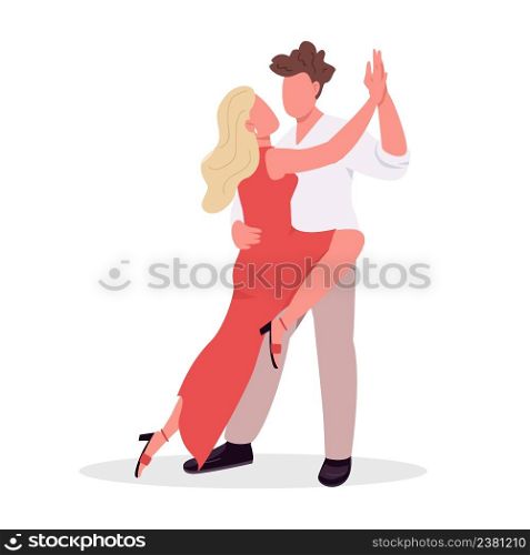 Couple learning tango dance style semi flat color vector characters. Posing figures. Full body people on white. Active hobby simple cartoon style illustration for web graphic design and animation. Couple learning tango dance style semi flat color vector characters