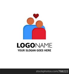 Couple, Love, Marriage, Heart Business Logo Template. Flat Color