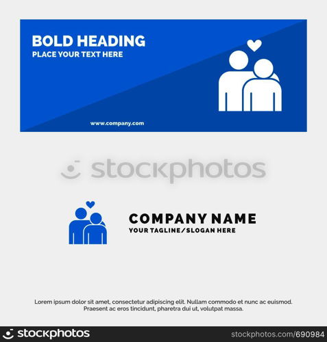 Couple, Love, Marriage, Heart SOlid Icon Website Banner and Business Logo Template
