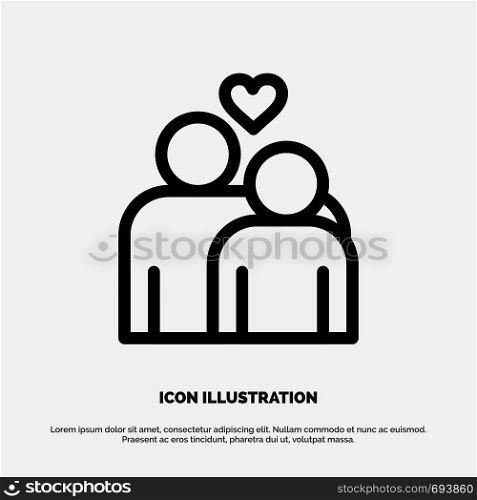 Couple, Love, Marriage, Heart Vector Line Icon