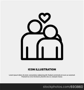 Couple, Love, Marriage, Heart Vector Line Icon