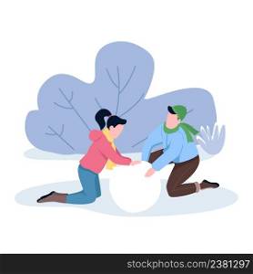 Couple making snowman together semi flat color vector characters. Sitting figures. Full body people on white. Park visitors simple cartoon style illustration for web graphic design and animation. Couple making snowman together semi flat color vector characters