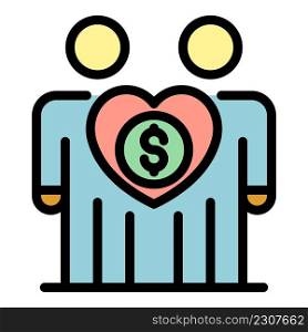 Couple money allowance icon. Outline couple money allowance vector icon color flat isolated. Couple money allowance icon color outline vector