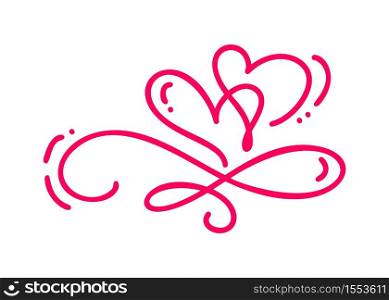 Couple monoline Red Vector Valentines Day Hand Drawn Calligraphic two Hearts. Calligraphy lettering illustration. Holiday Design element valentine. Icon love decor for web, wedding and print. Isolated.. Couple monoline Red Vector Valentines Day Hand Drawn Calligraphic two Hearts. Calligraphy lettering illustration. Holiday Design element valentine. Icon love decor for web, wedding and print. Isolated