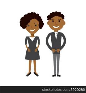 Couple of business woman and business man. Black afroamerican business people flat illustration.. Couple of business woman and business man. Black afroamerican business people flat illustration