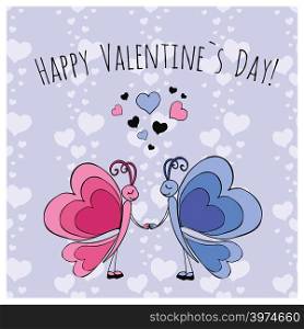 Couple of butterfly with hearts . Valentine&rsquo;s Day. Vector. Couple of butterfly with hearts