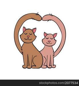 couple of cats and heart for valentine day card design