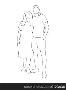 Couple of lovers, vector. Hand drawn sketch. A man and a woman stand side by side.