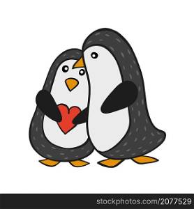couple of penguin birds and heart for valentine day card design